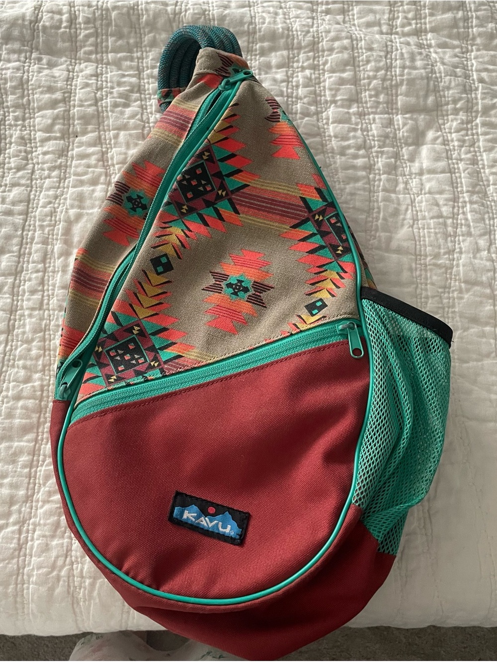 Kavu Maroon & Teal Aztec Sling Bag